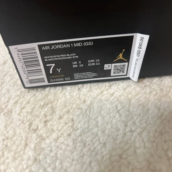 Air Jordan 1 Mid GS – White/Gym Red-Black (Size W8.5) - Picture 8 of 8